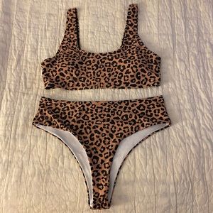 High waisted leopard bikini swimsuit